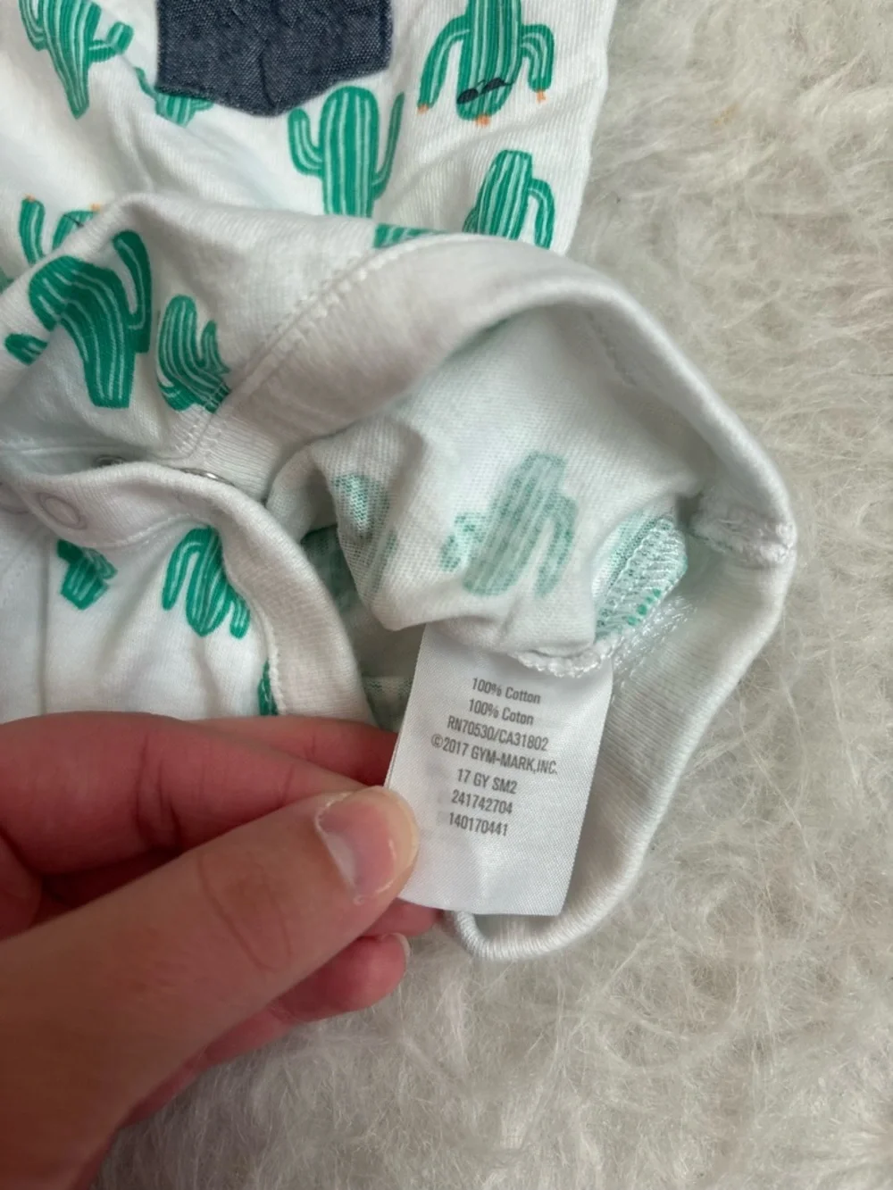 Gymboree Baby Boy White Bodysuit with Green Cactus Print & Navy Joggers